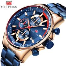 MINI FOCUS 0218 G Top Brand Luxury Fashion Blue Watch Men Quartz Clock Metal Strap Calendar Sports Men Watches